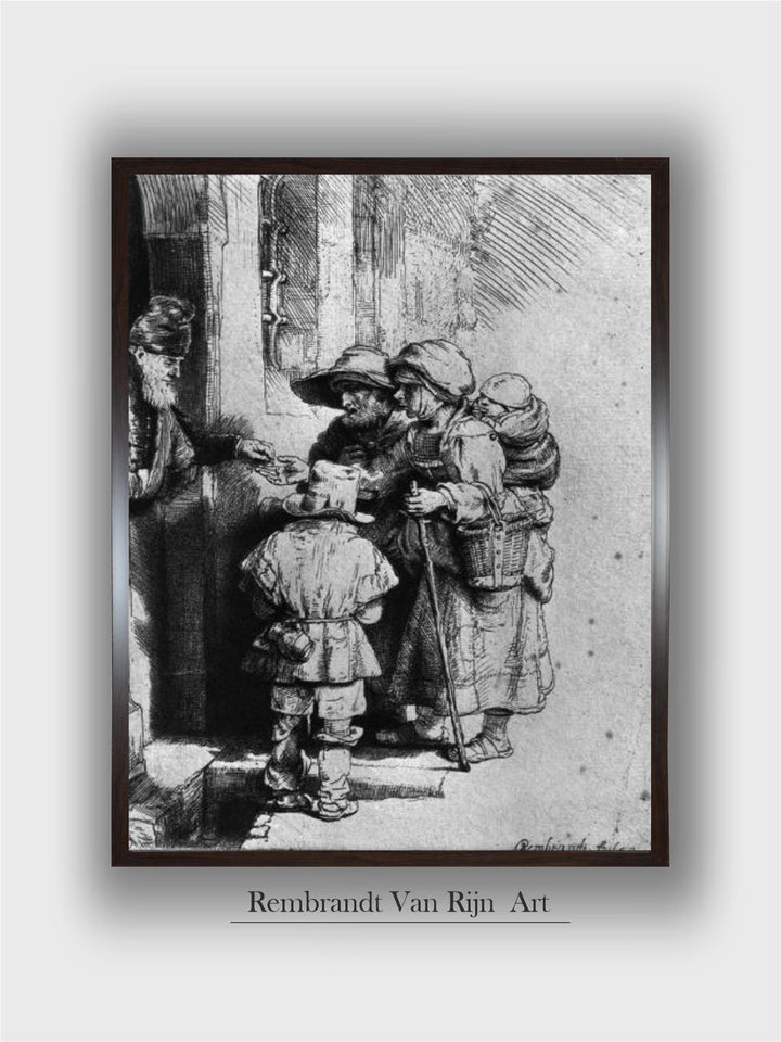 Beggars on the doorstep of a House by Rembrandt Van Rijn