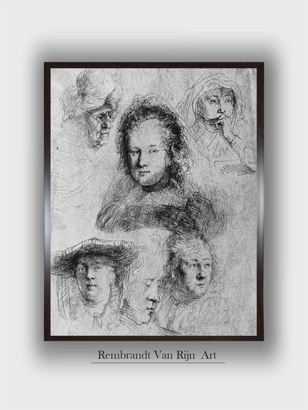 Six Heads with Saskia Van Uylenburgh in the Centre, 1636 by Rembrandt Van Rijn