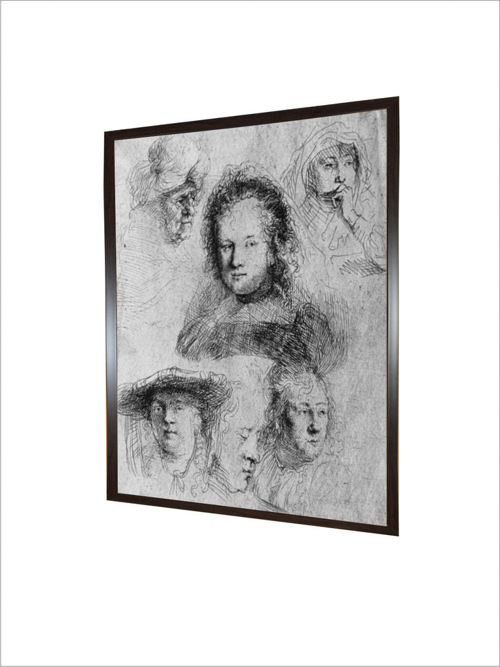 Six Heads with Saskia Van Uylenburgh in the Centre, 1636 by Rembrandt Van Rijn