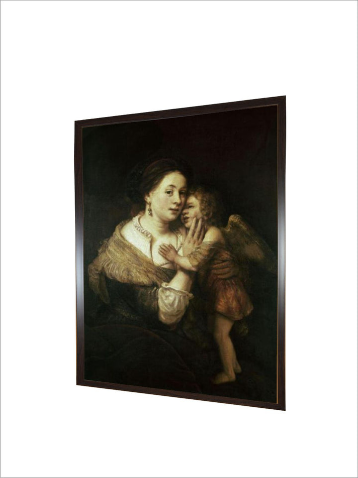 "Venus and Love 17th Century Wooden Wall Art Painting''