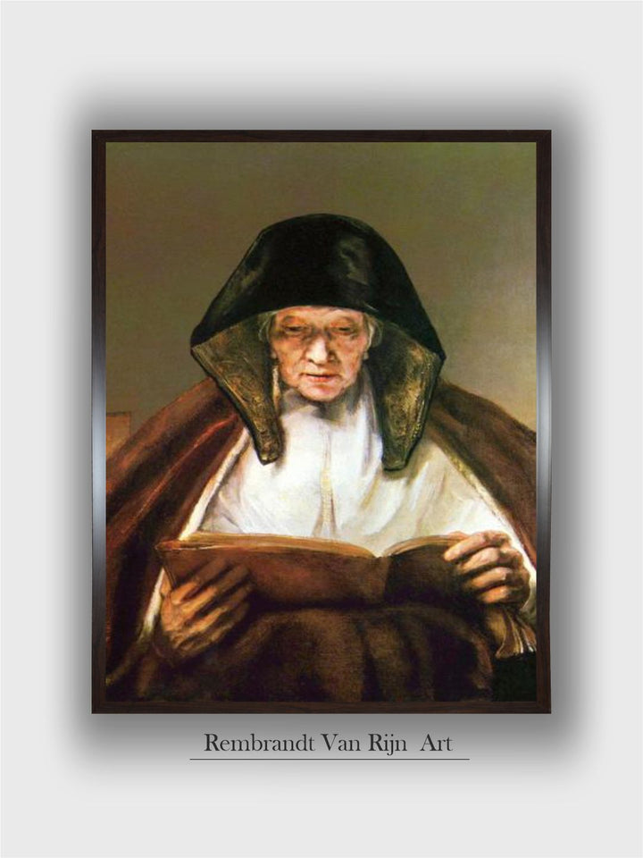 "Brown  White Old Woman Reading Wooden Wall Art''