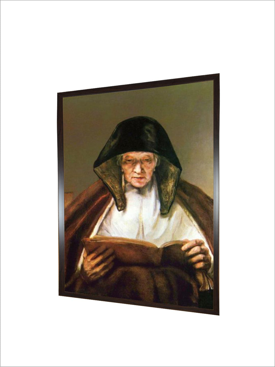 "Brown  White Old Woman Reading Wooden Wall Art''