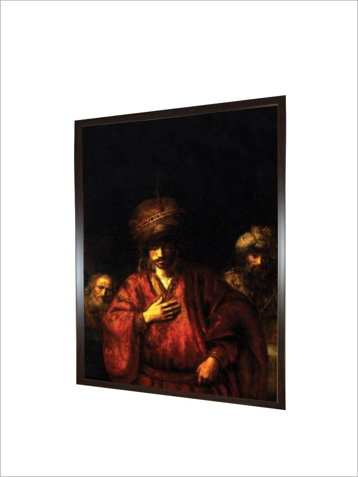 "Red  Black 1Pc Wooden Frame Haman In Disgrace Wall Painting''