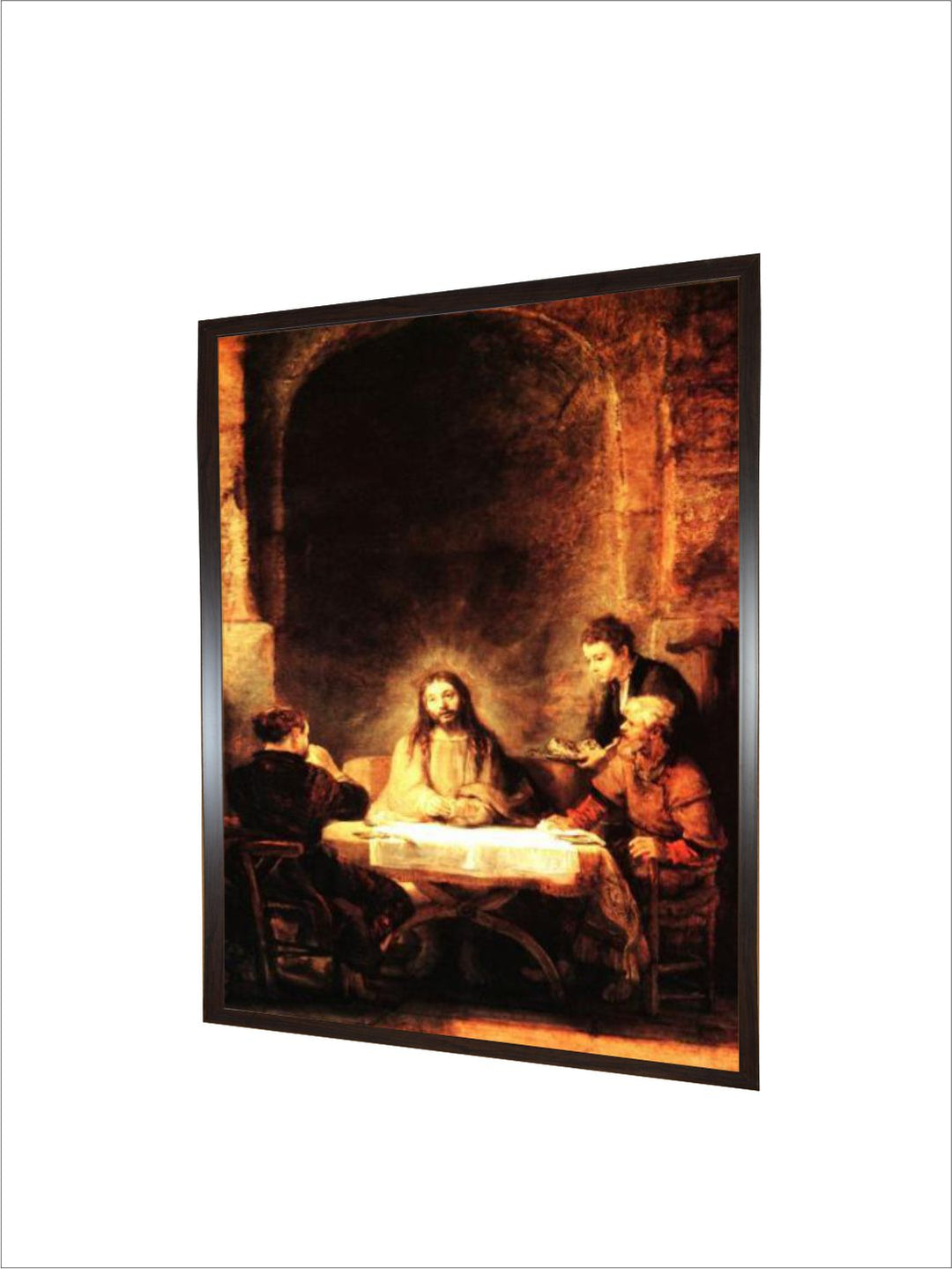 "Brown  Yellow 1 Piece Christ in Emmaus Wooden Frame Wall Painting''