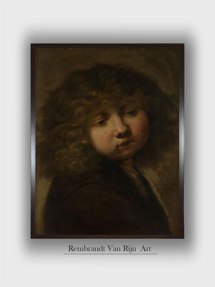 "Black  Brown 1 Piece Head Of A Boy Wooden Frame Wall Painting''