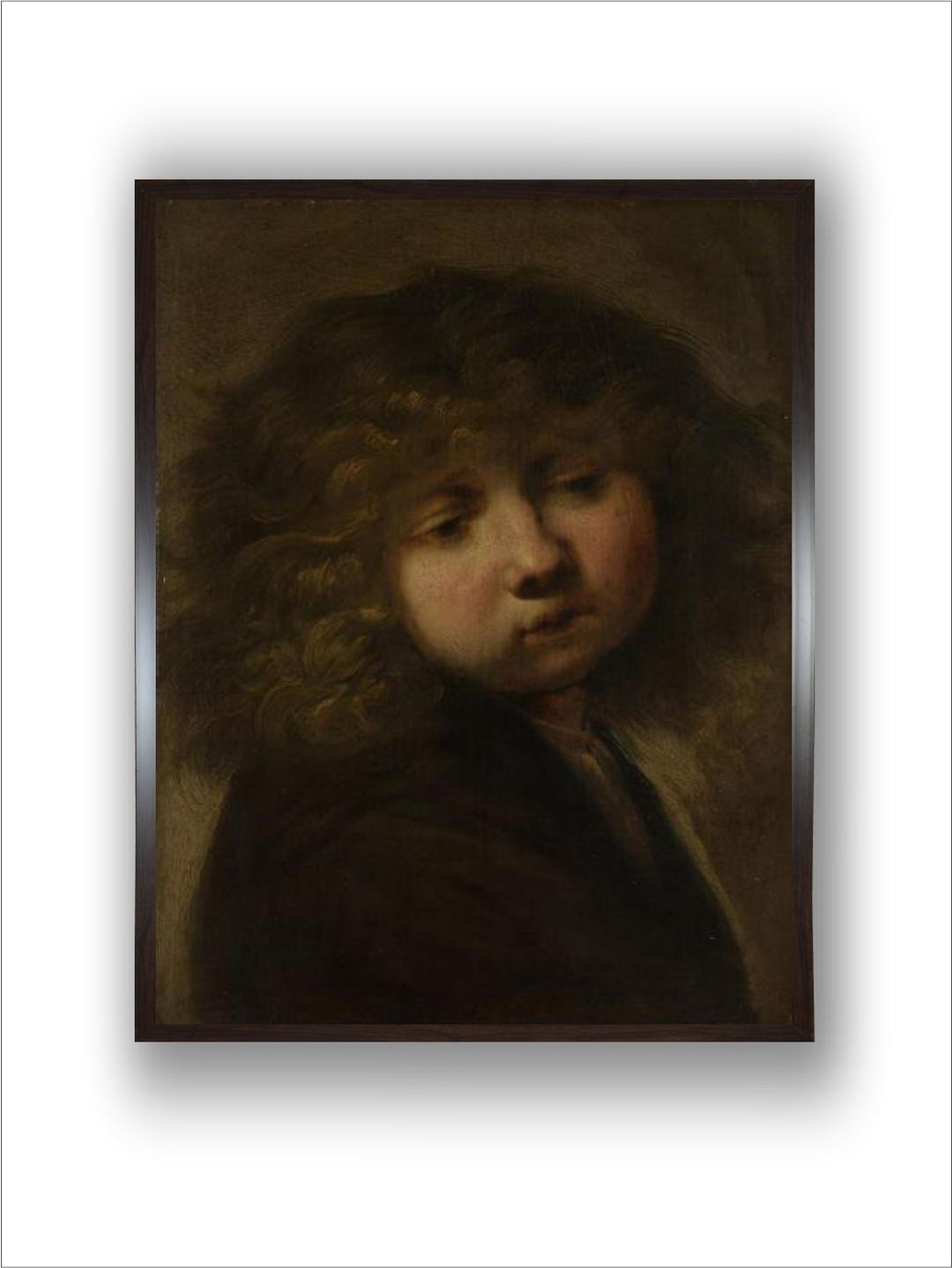 "Black  Brown 1 Piece Head Of A Boy Wooden Frame Wall Painting''