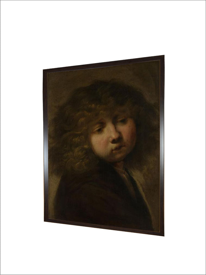 "Black  Brown 1 Piece Head Of A Boy Wooden Frame Wall Painting''