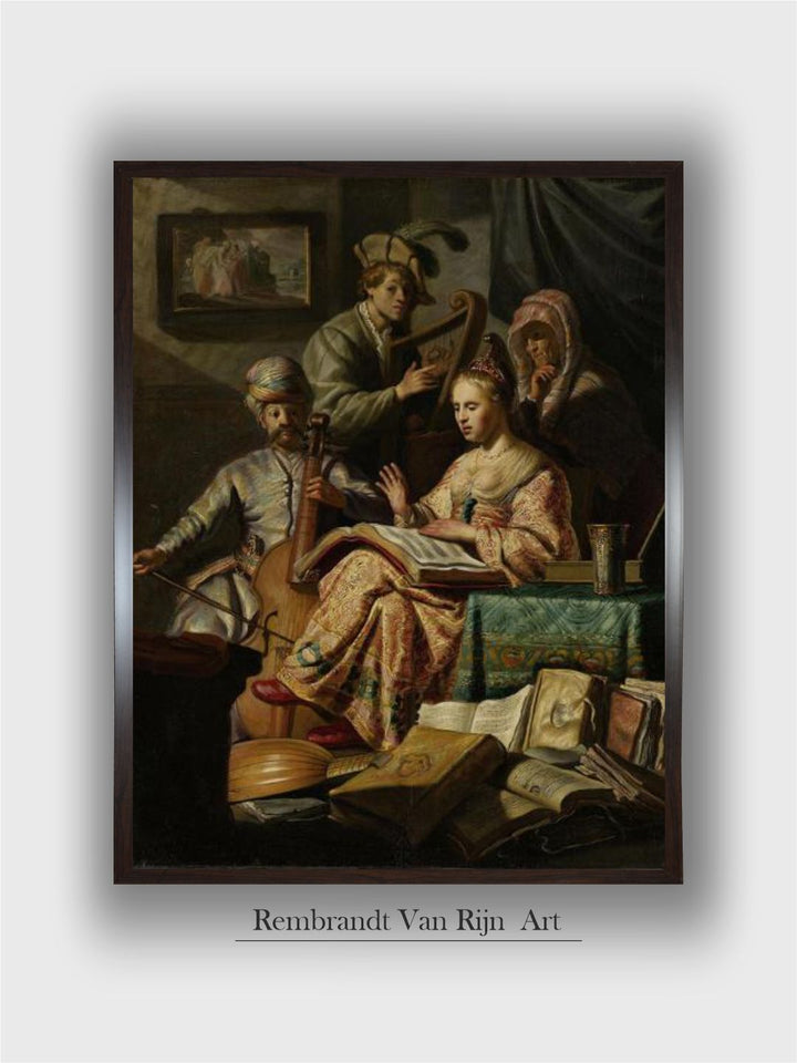 "Beige  Green Musical Company Canvas Painting Wall Art''