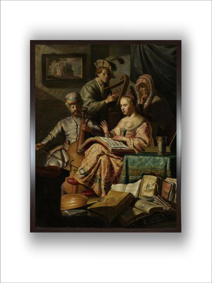 "Beige  Green Musical Company Canvas Painting Wall Art''