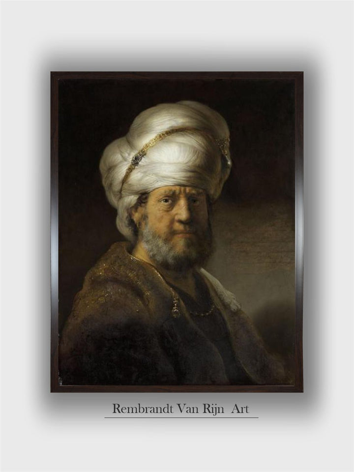 "Brown  White 1Pc Wooden Frame Man In Oriental Dress Wall Painting''