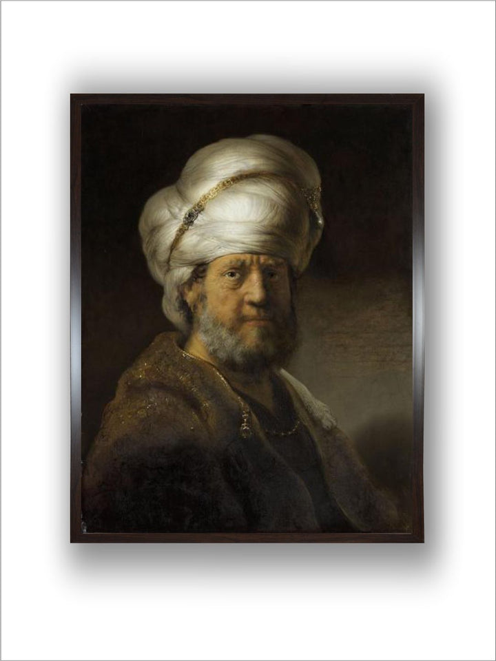 "Brown  White 1Pc Wooden Frame Man In Oriental Dress Wall Painting''