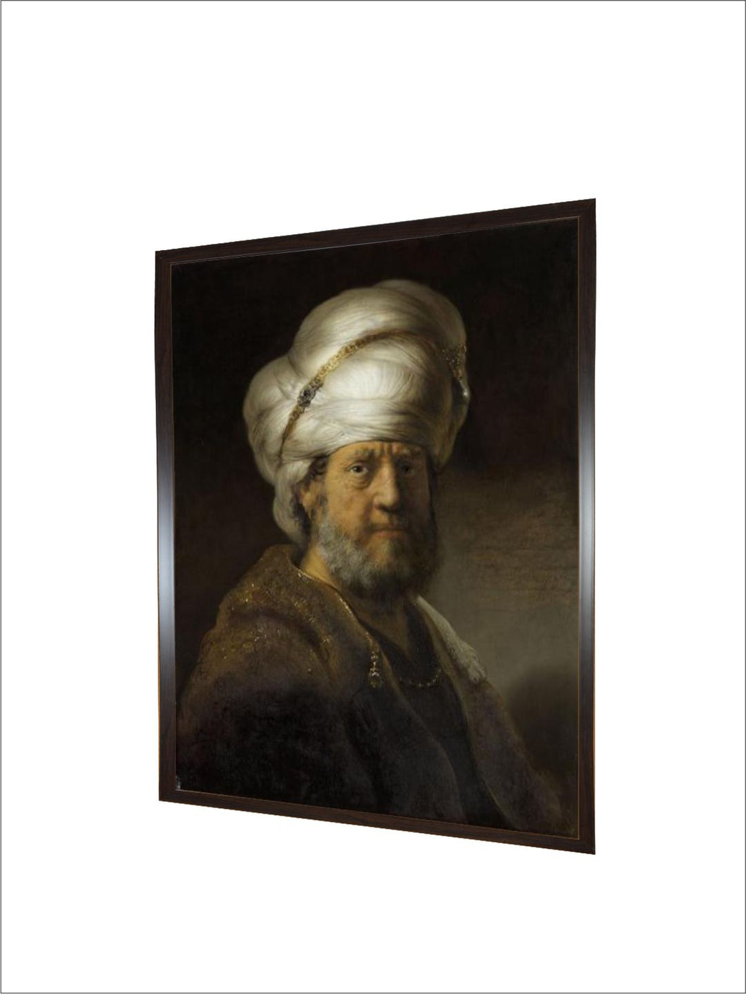 "Brown  White 1Pc Wooden Frame Man In Oriental Dress Wall Painting''