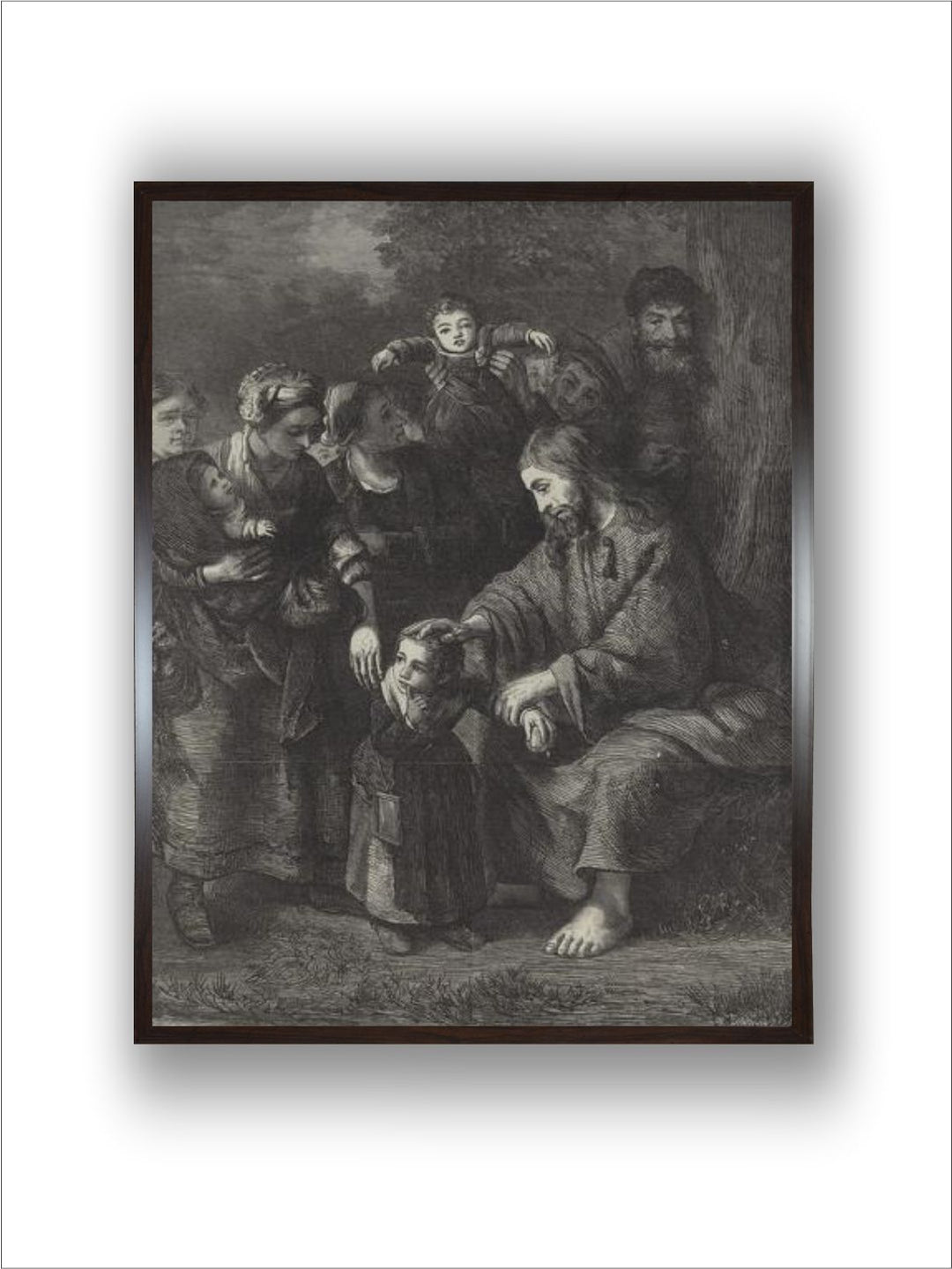 "Grey 1 Piece Christ Blessing Little Children Wooden Frame Painting''