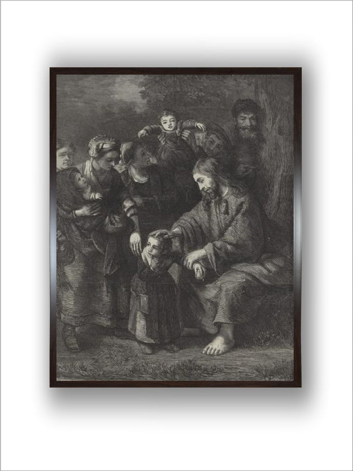 "Grey 1 Piece Christ Blessing Little Children Wooden Frame Painting''