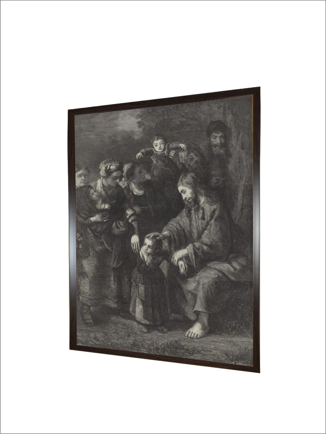 "Grey 1 Piece Christ Blessing Little Children Wooden Frame Painting''
