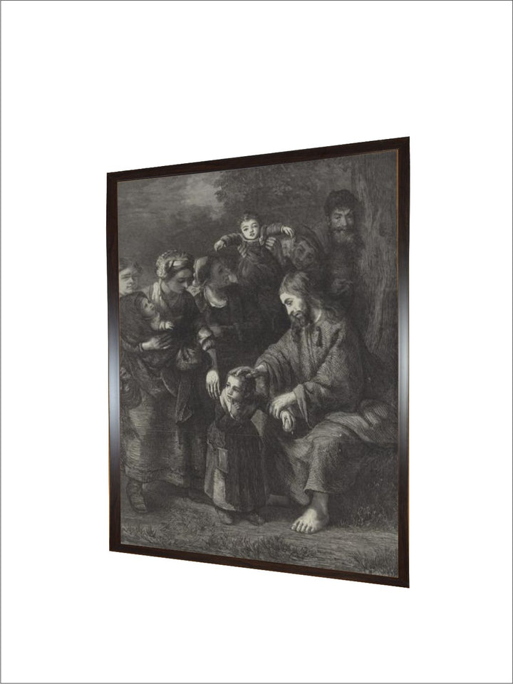 "Grey 1 Piece Christ Blessing Little Children Wooden Frame Painting''