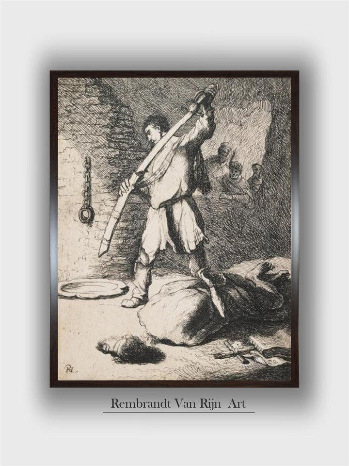 "Beige  Grey Wooden The Beheading of John the Baptist Wall Art Paintings''