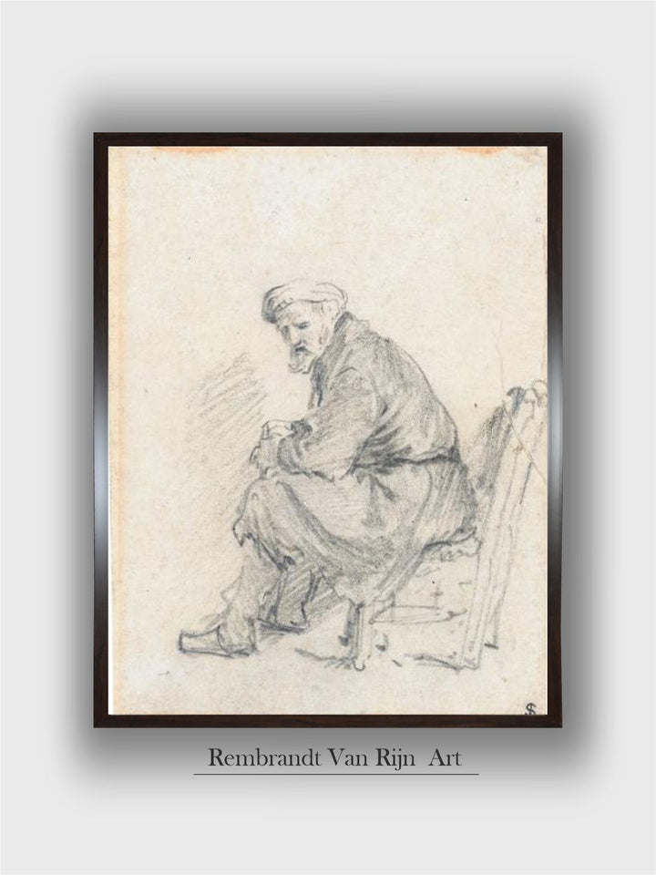 Old Man in a Turban, Seated in Profile, Turning to the Left by Rembrandt Van Rijn