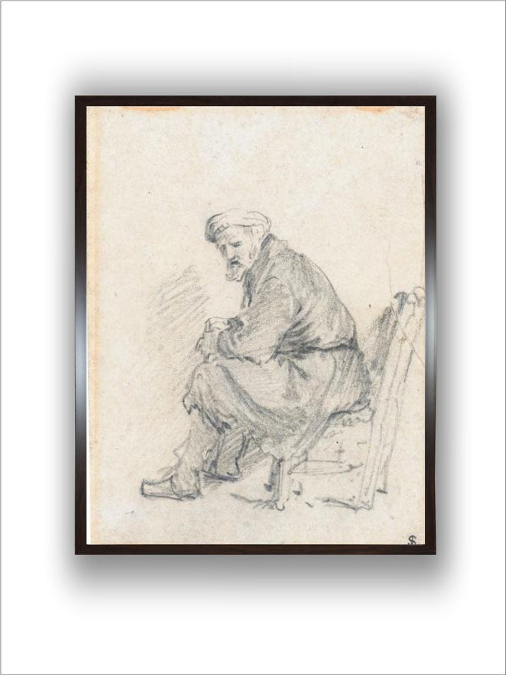 Old Man in a Turban, Seated in Profile, Turning to the Left by Rembrandt Van Rijn