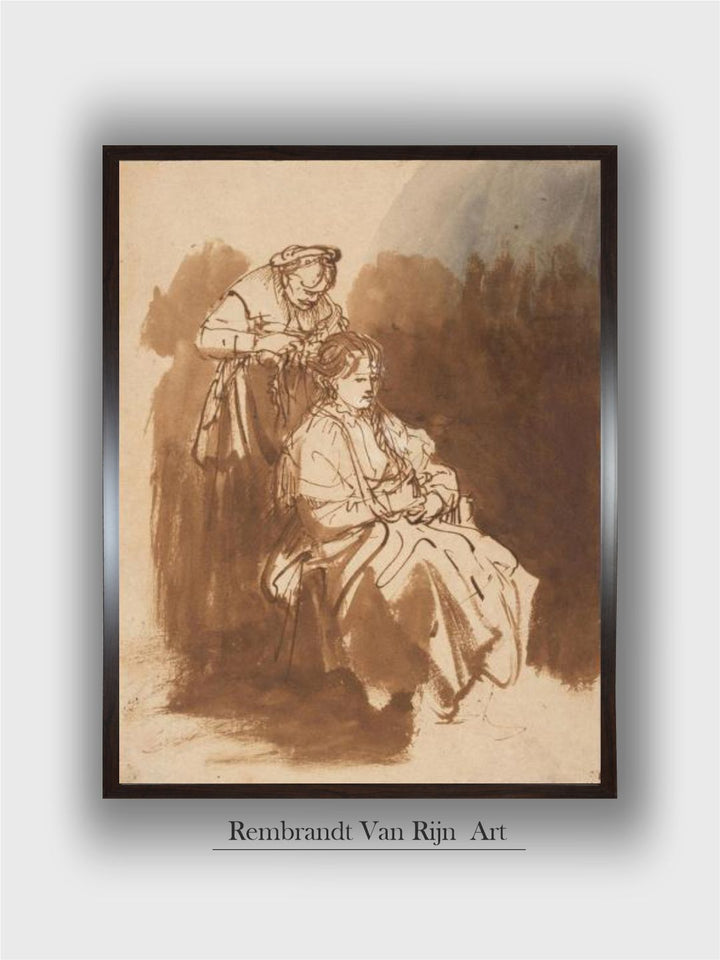 "Brown and Beige Rembrandt Van Rijn Canvas Wall Art Painting''