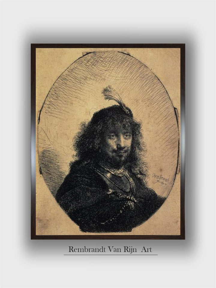 "Self-Portrait in a Cap with a Plume and a Sabre, 1634 Wooden Wall Painting''