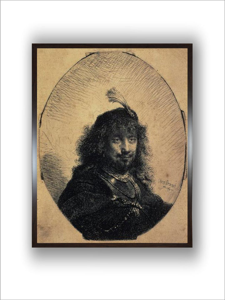 "Self-Portrait in a Cap with a Plume and a Sabre, 1634 Wooden Wall Painting''