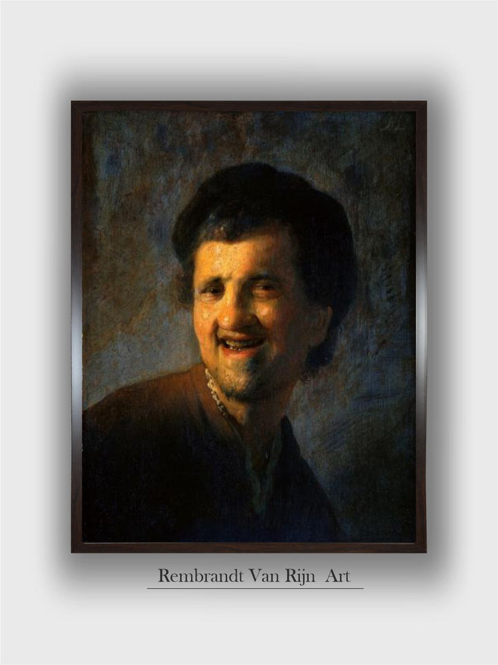 "Laughing Young Man Wooden Wall Painting''