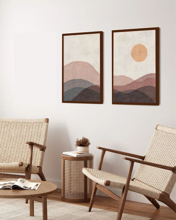 "Set of 2 White & Rust Abstract Painting Framed Wall Art''