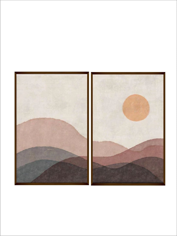 "Set of 2 White & Rust Abstract Painting Framed Wall Art''