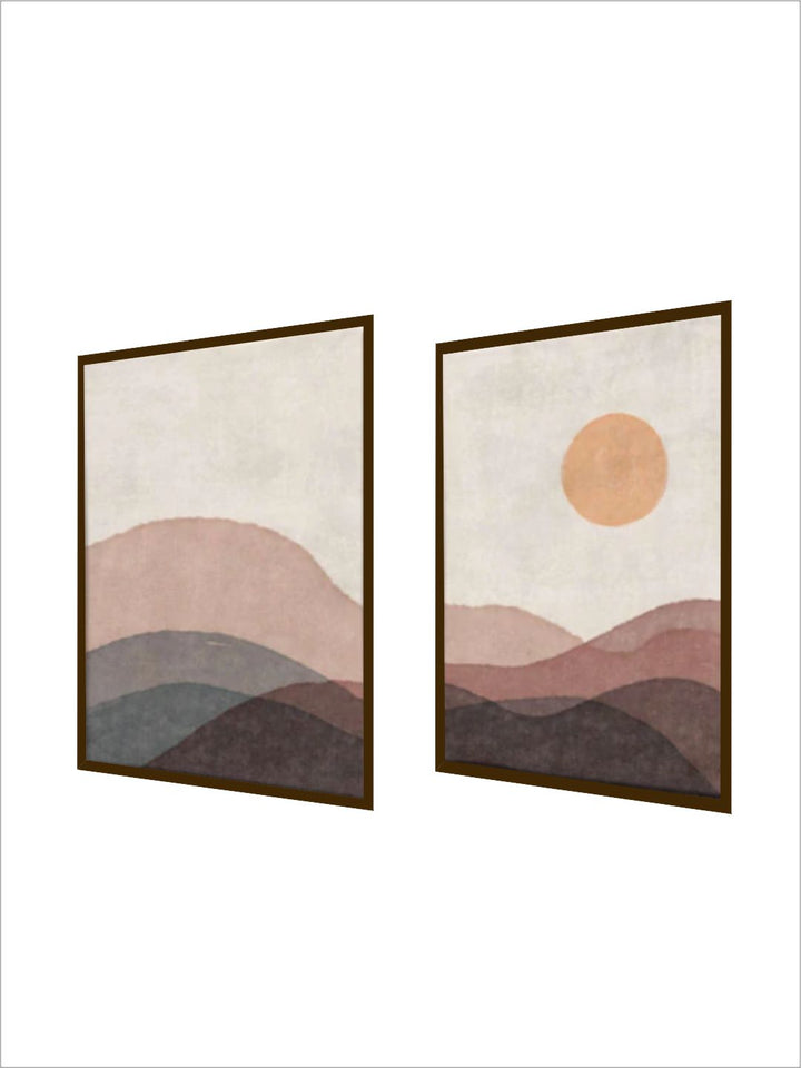 "Set of 2 White & Rust Abstract Painting Framed Wall Art''
