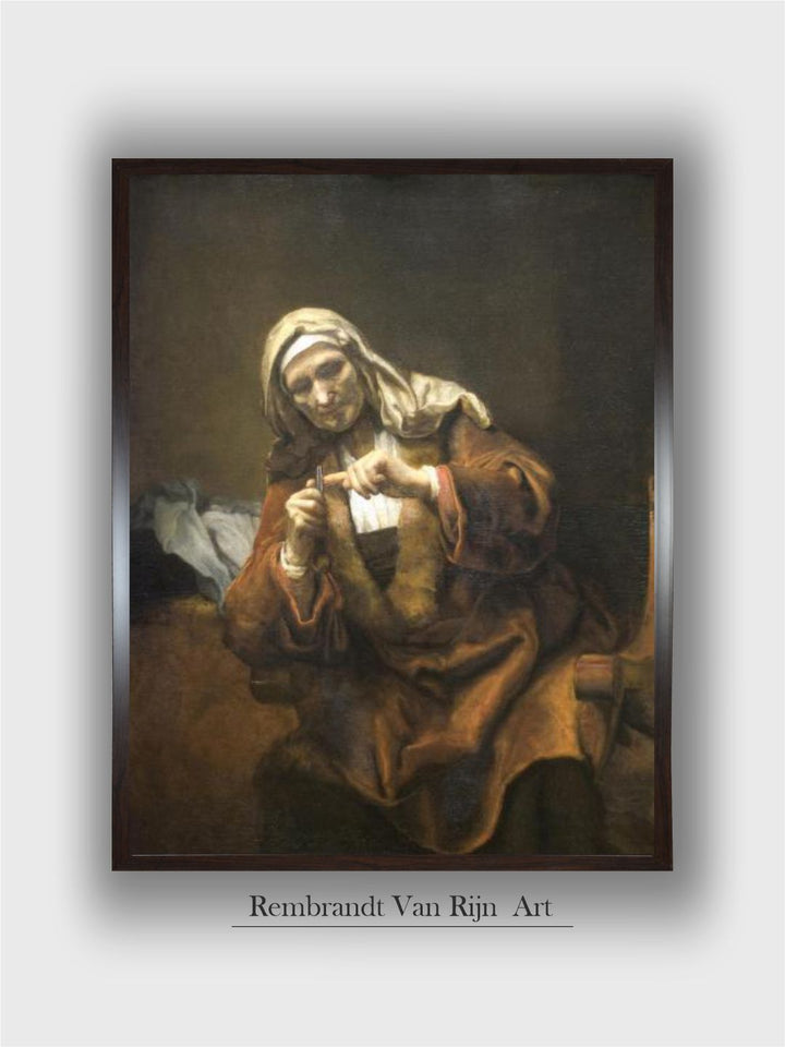 Old Woman Cutting Her Nails by Rembrandt Van Rijn
