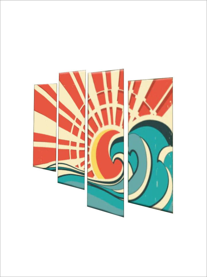 "Set Of 4 Red & Blue Abstract Painting Wall Art''