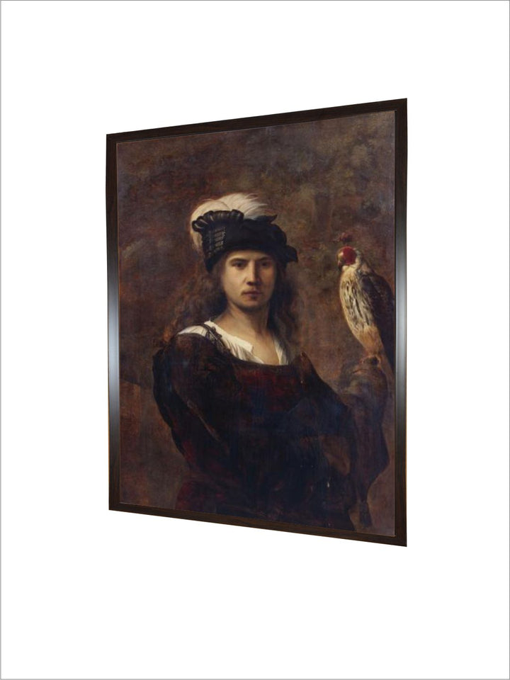 A Falconer, Standing Half Length, in a Feathered Hat by Rembrandt Van Rijn