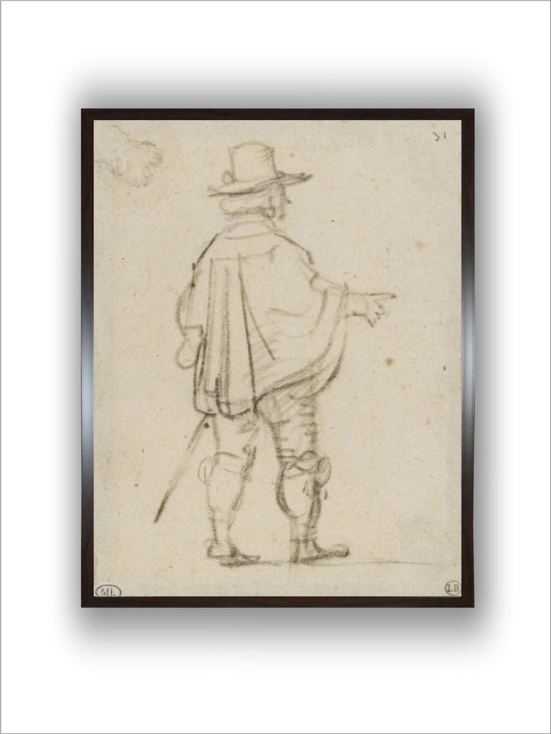 Seigneur debout, portant un court mantelet, de dos pointant le bras droit by Rembrandt Van Rijn