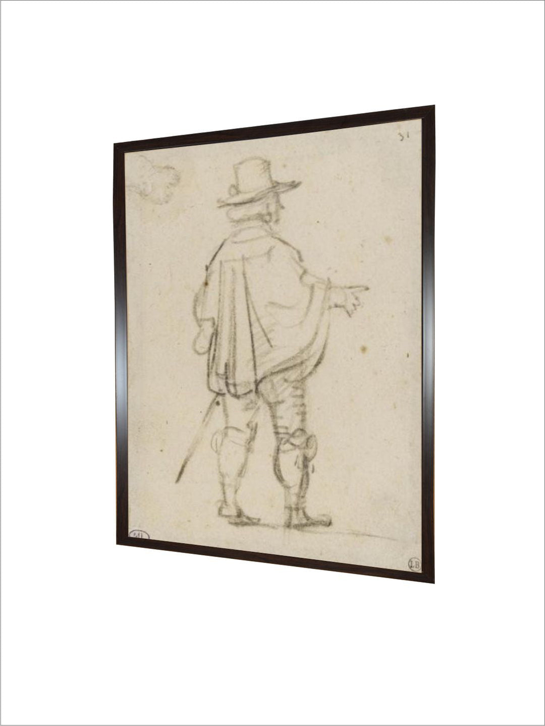 Seigneur debout, portant un court mantelet, de dos pointant le bras droit by Rembrandt Van Rijn