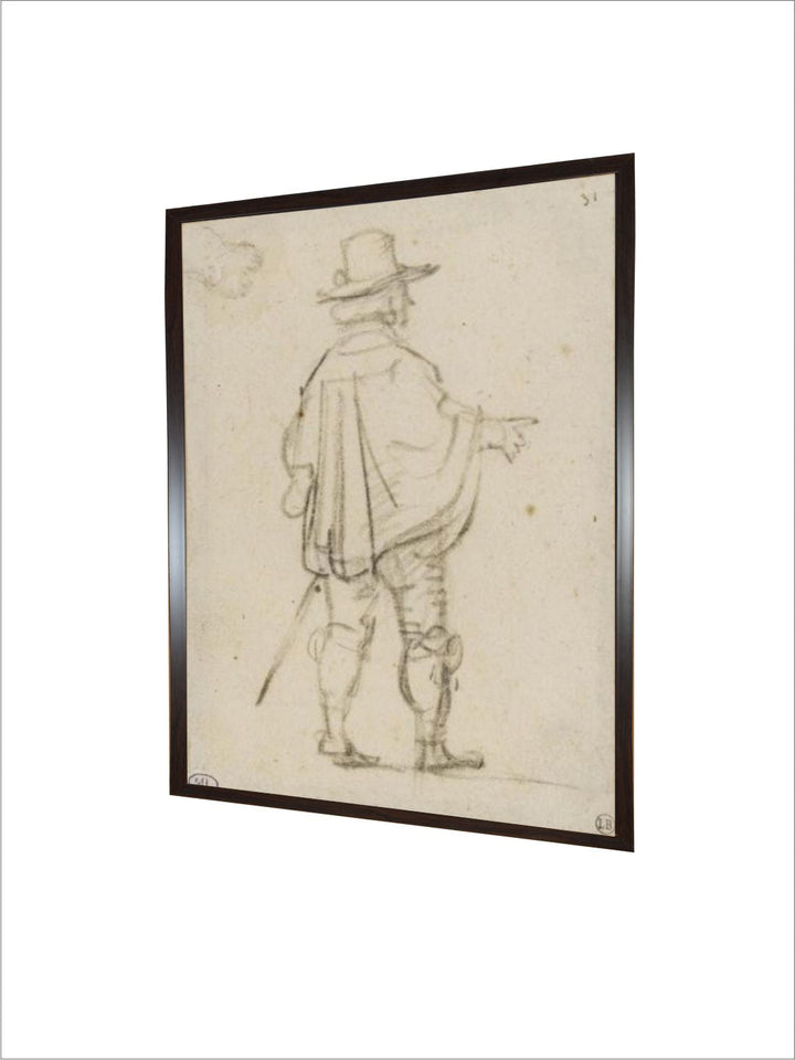Seigneur debout, portant un court mantelet, de dos pointant le bras droit by Rembrandt Van Rijn