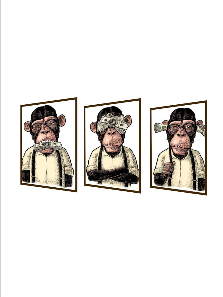 " Set of 3 Brown & Yellow Abstract Painting Wall Art''