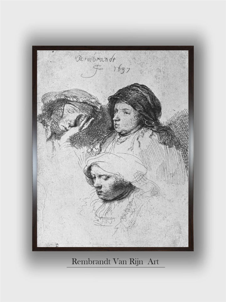 Three Female Heads with One Sleeping, 1637 by Rembrandt Van Rijn