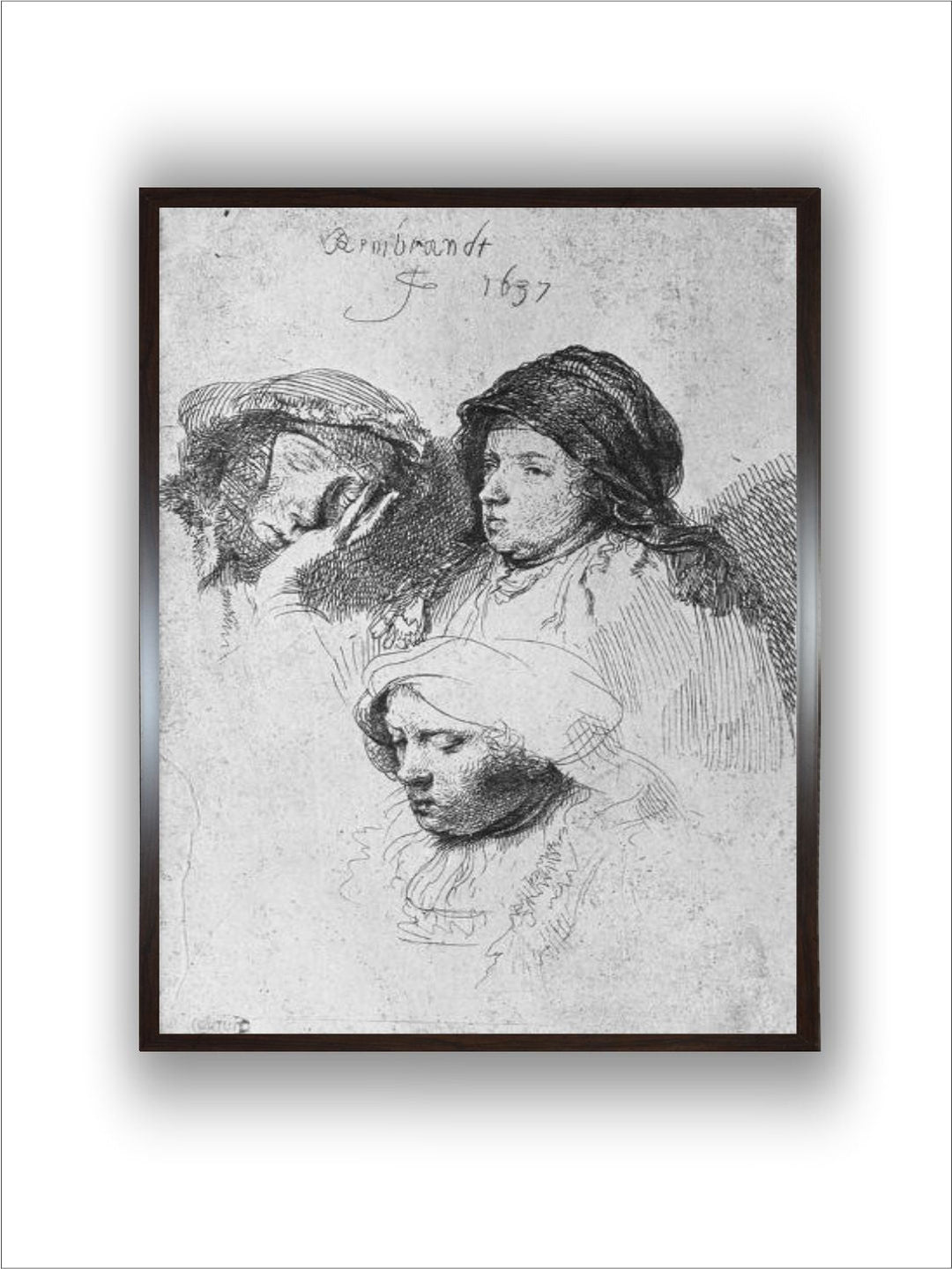 Three Female Heads with One Sleeping, 1637 by Rembrandt Van Rijn