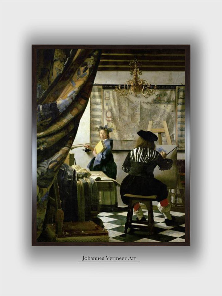 The painter (Vermeers self-portrait) and his model as Klio by Johannes Vermeer