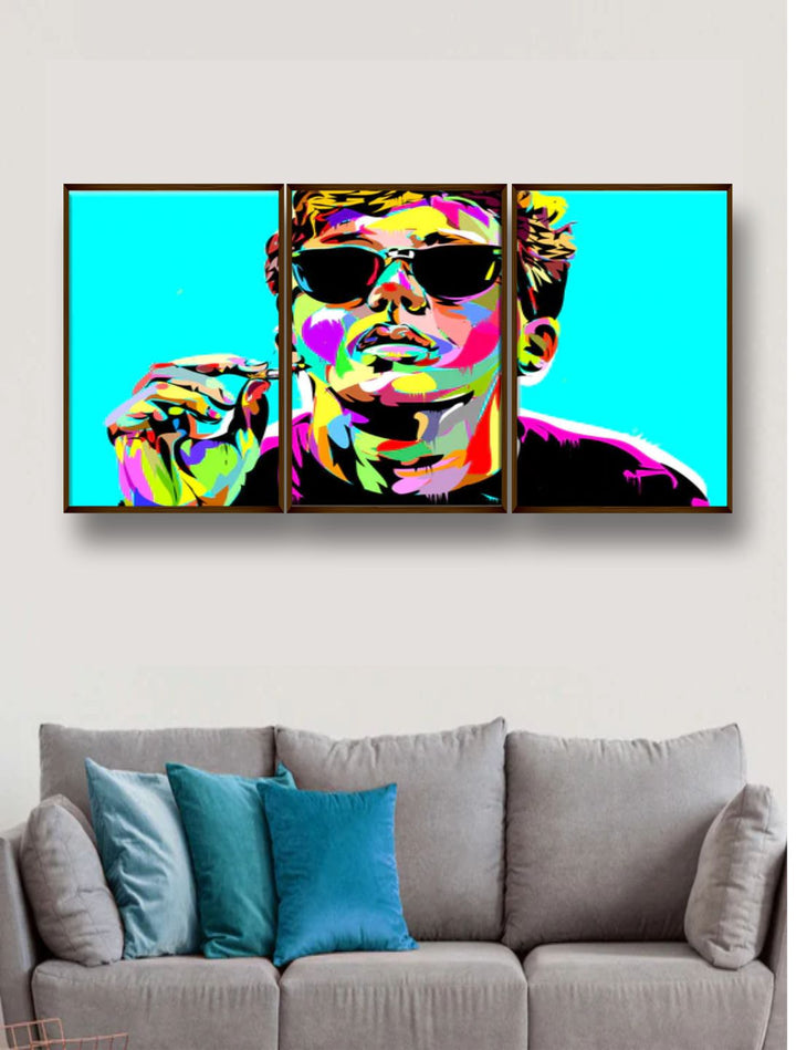 " Set Of 3 Green & Black Abstract Framed Wall Painting''