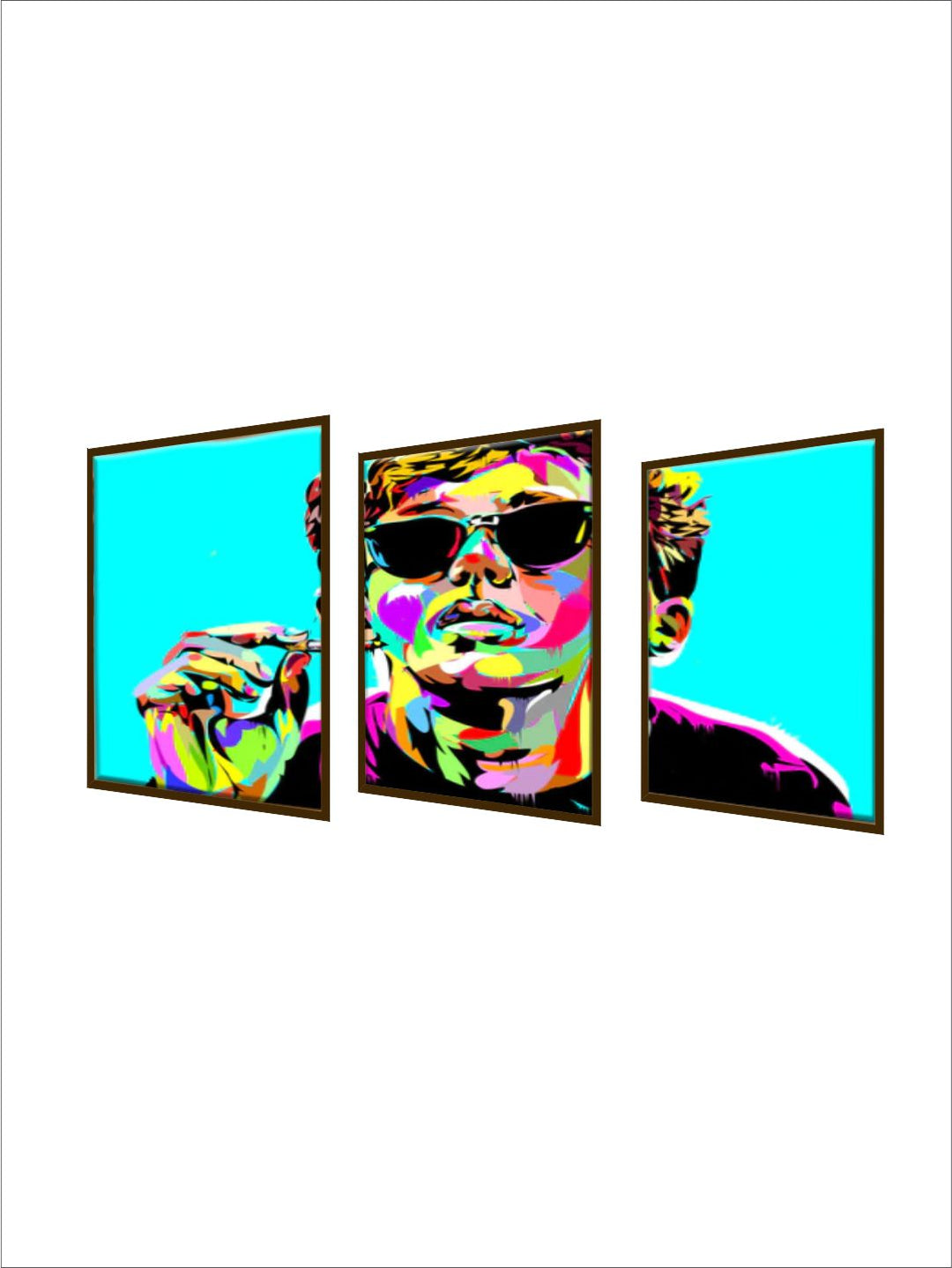 " Set Of 3 Green & Black Abstract Framed Wall Painting''
