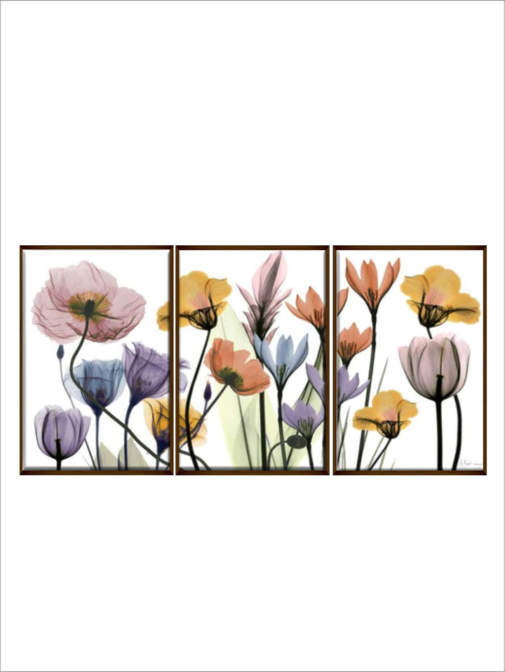 " Set Of 3 White & Blue Printed Abstract Painting Wall Art''