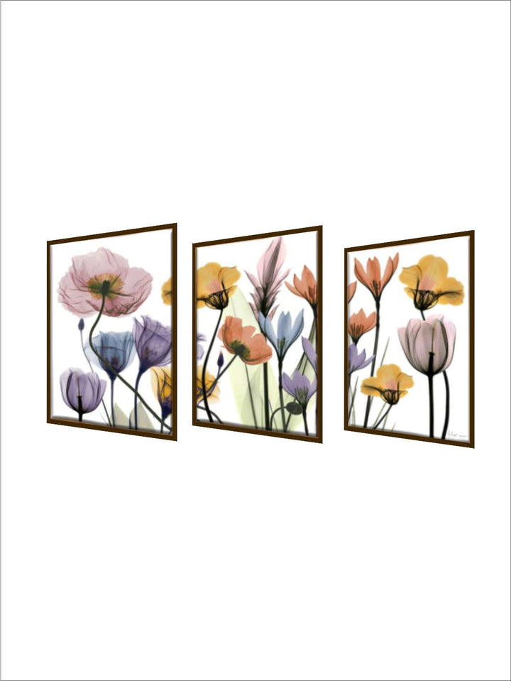 " Set Of 3 White & Blue Printed Abstract Painting Wall Art''