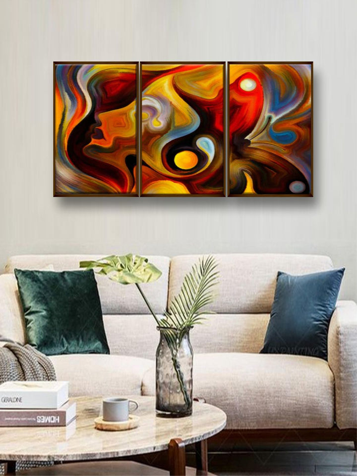 "  Set Of 3 Multi-Colored Abstract Painting Frame Wall Art''