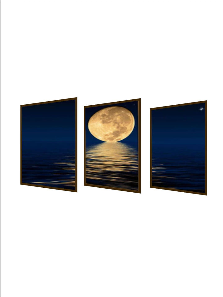 "Set Of 3 Blue & Beige Printed Abstract Painting Wall Art ''