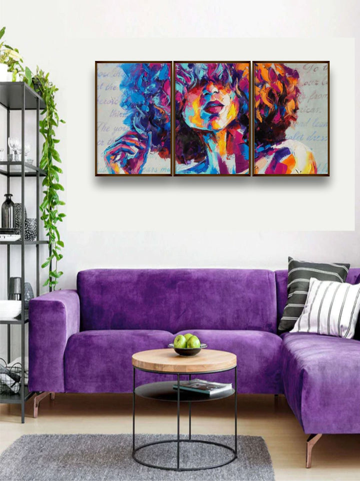" Set Of 3 Blue & Yellow Printed Abstract Painting Wall Art ''