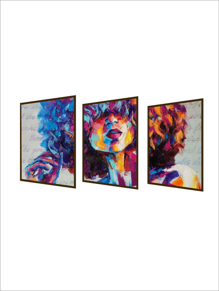 " Set Of 3 Blue & Yellow Printed Abstract Painting Wall Art ''