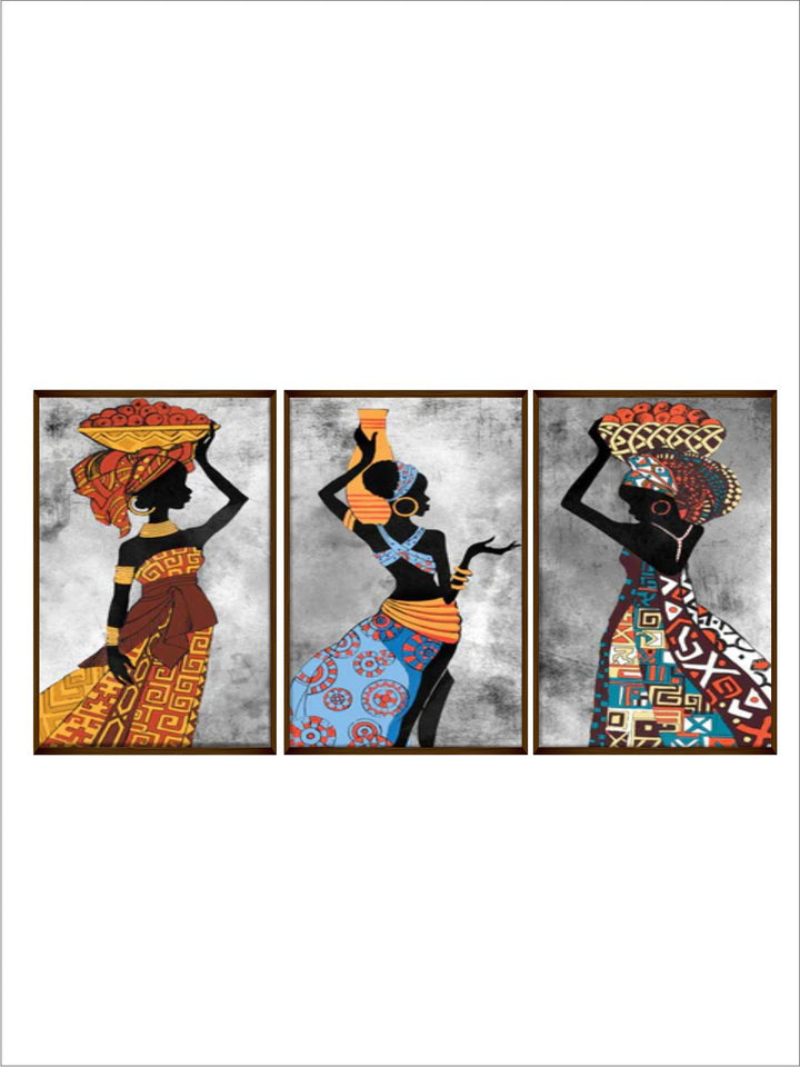 "Set of 3 Orange & Blue Abstract Painting Wall Art''