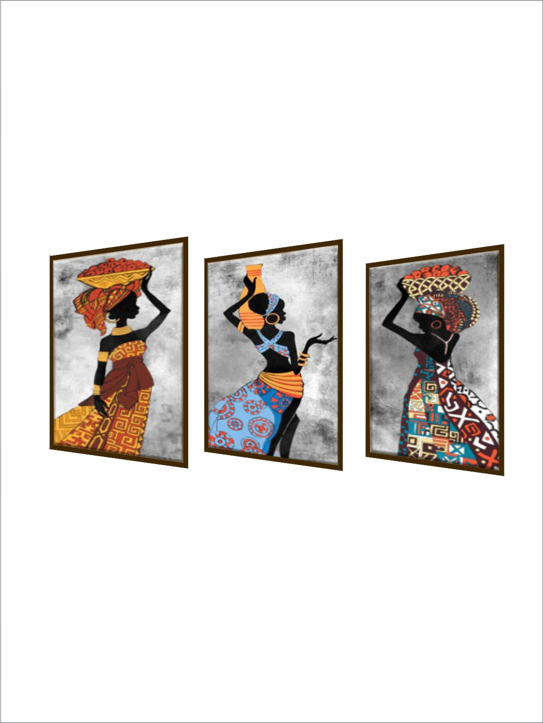 "Set of 3 Orange & Blue Abstract Painting Wall Art''